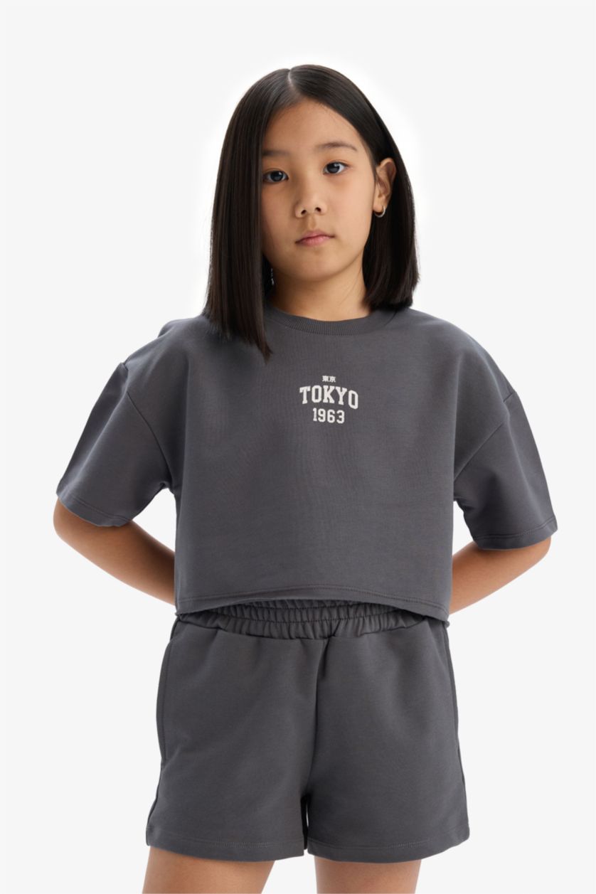 FILLES Anthracite Ensemble de t-shirt avec imprimé et short pour fille