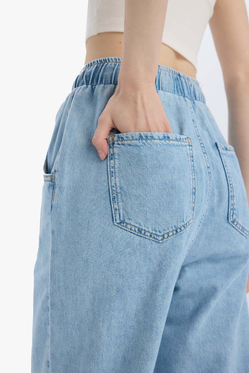 WOMAN Blue Paperbag High Waist Straight Leg Long Soft Jeans