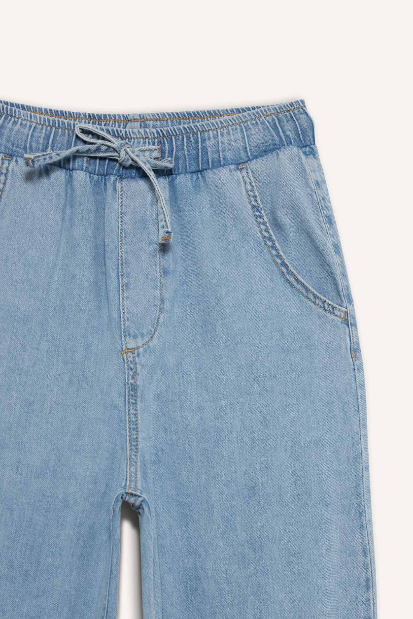 WOMAN Blue Paperbag High Waist Straight Leg Long Soft Jeans