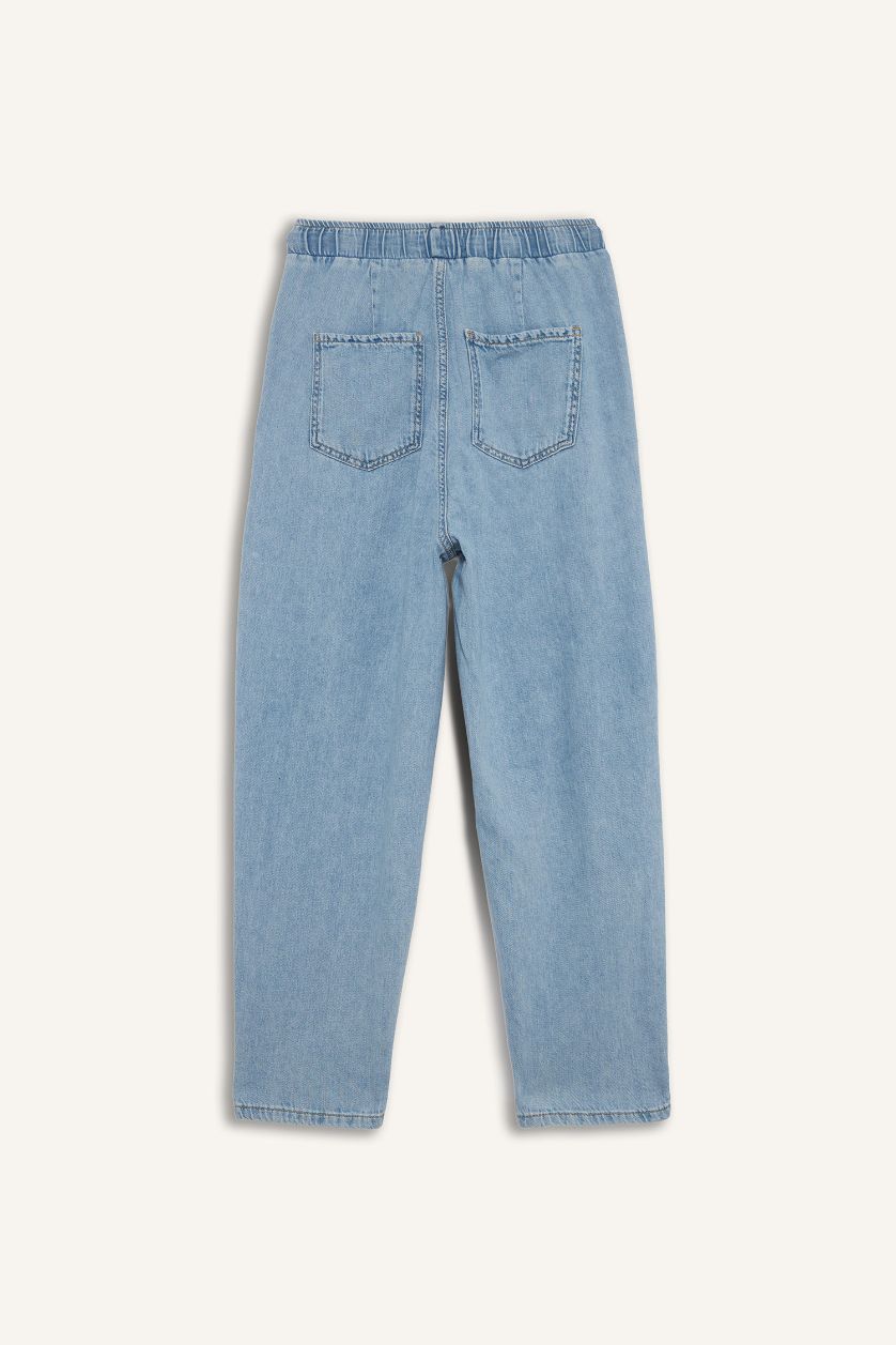 WOMAN Blue Paperbag High Waist Straight Leg Long Soft Jeans