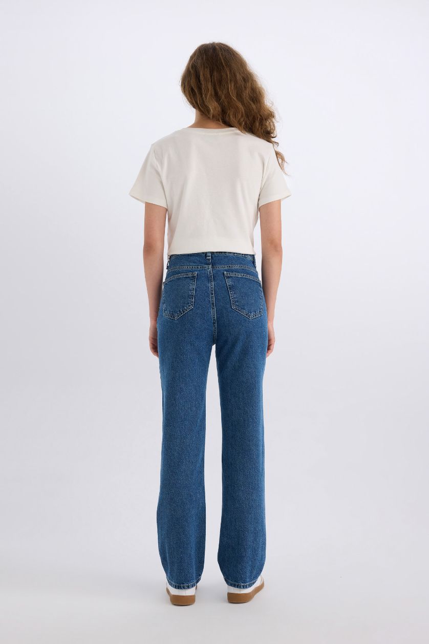 FEMME Bleu Pantalon Jean droit délavé Longueur de cheville