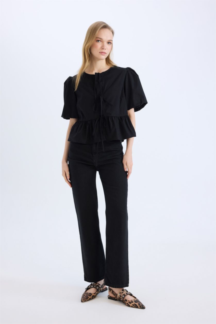 WOMAN Black Straight Fit High Waist Ankle Length Washed Jeans