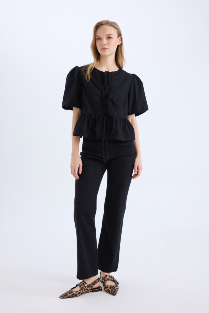 WOMAN Black Straight Fit High Waist Ankle Length Washed Jeans