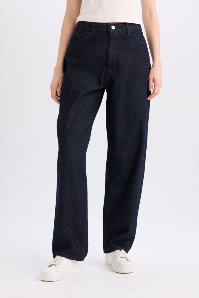 WOMAN Dark Blue High Waist Baggy Fit Trousers