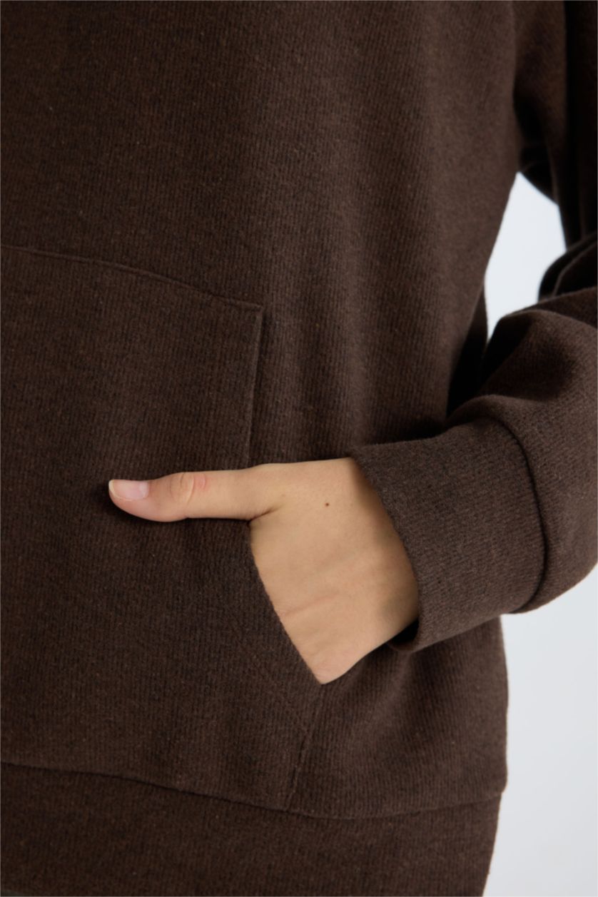 FEMME Marron Sweat-shirt basique Coupe Oversize zippé à manches longues