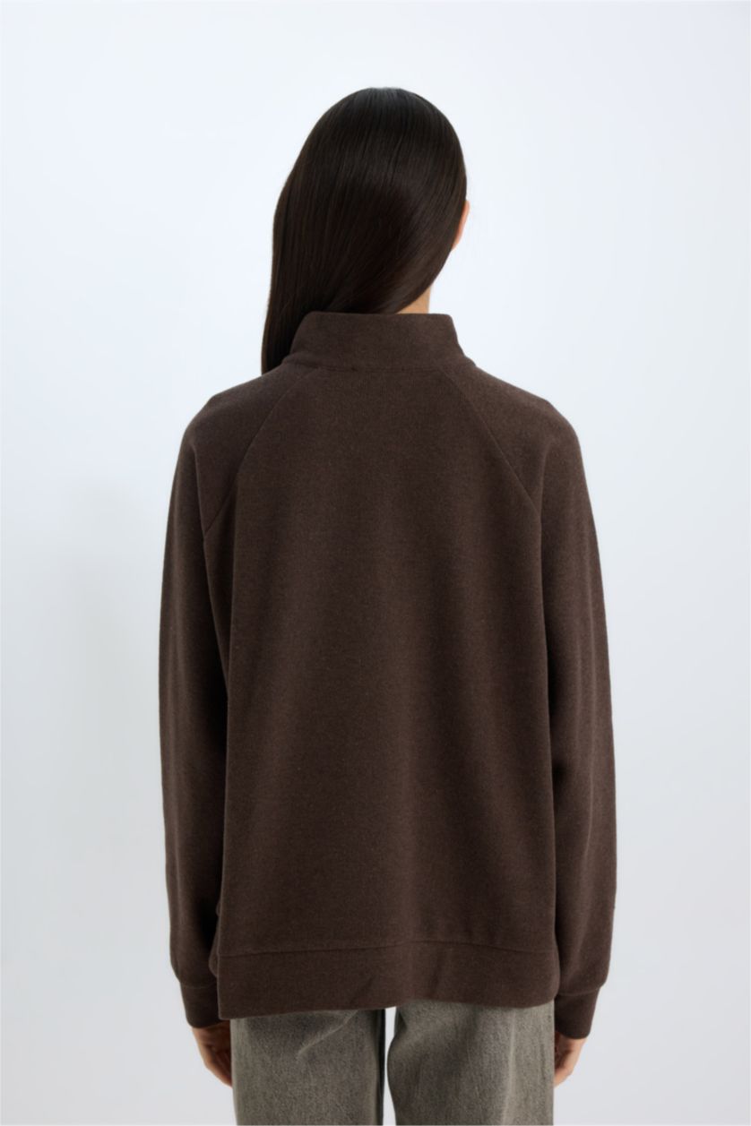 FEMME Marron Sweat-shirt basique Coupe Oversize zippé à manches longues