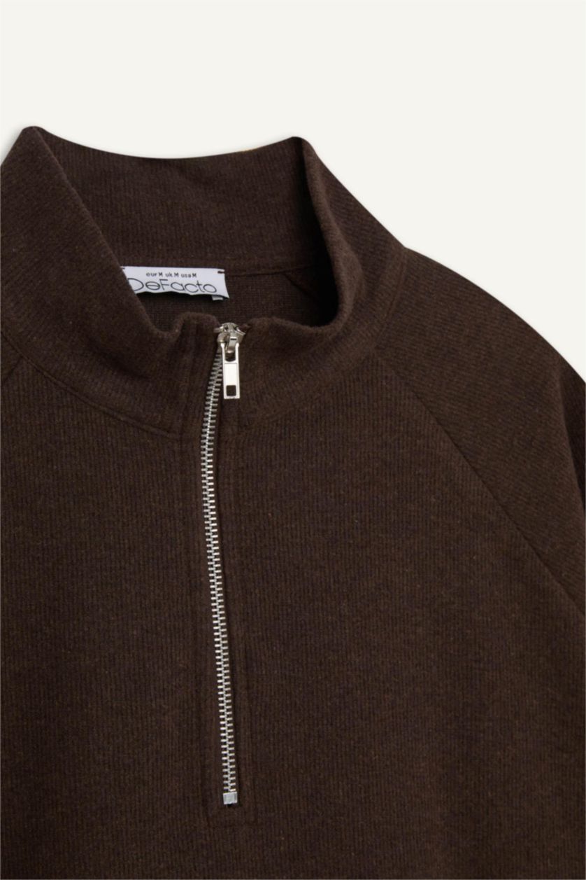 FEMME Marron Sweat-shirt basique Coupe Oversize zippé à manches longues