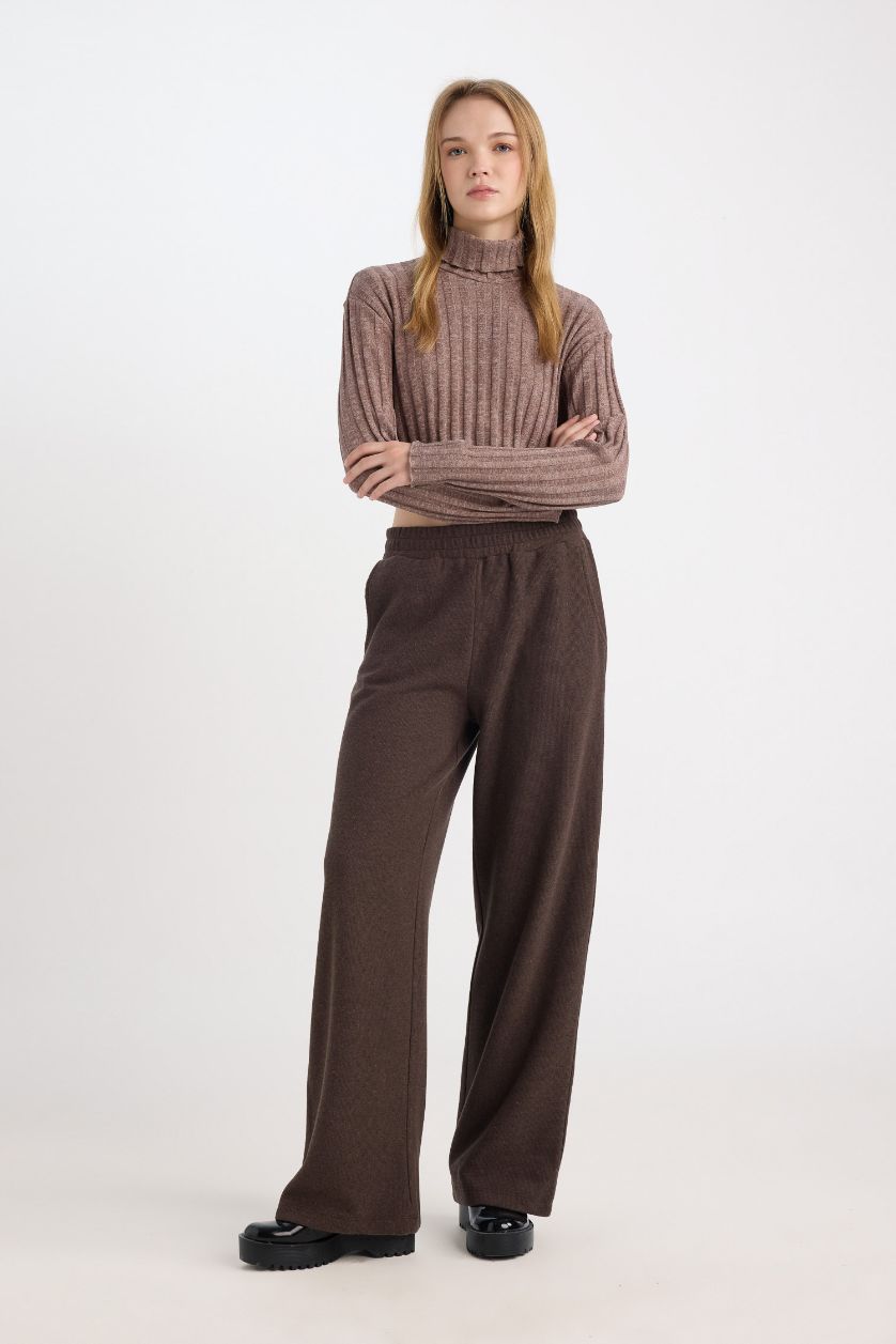 FEMME Marron Pantalon à Jambes larges avec poches