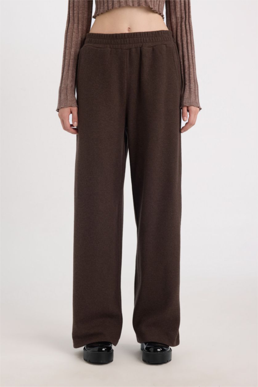 FEMME Marron Pantalon à Jambes larges avec poches