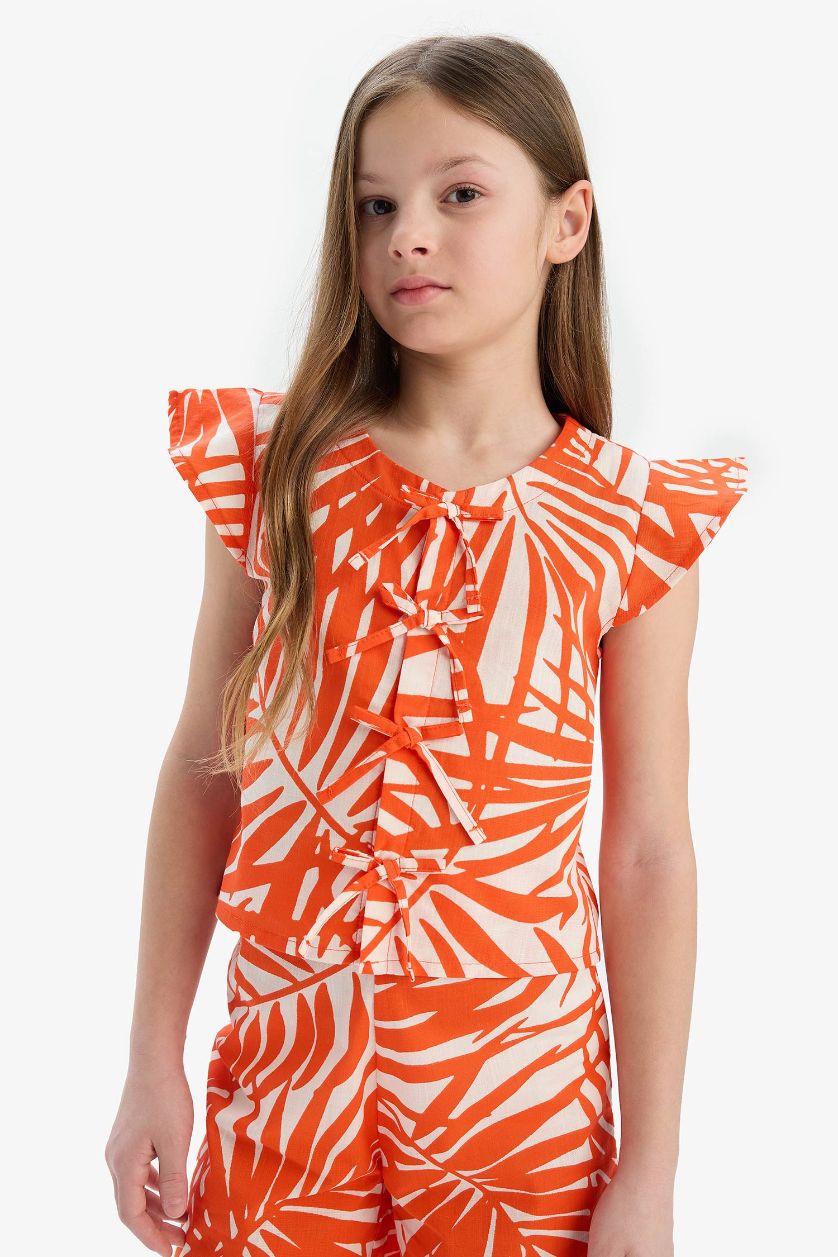 Kız Çocuk - Genç Kız Kırmızı Desenli Kısa Kollu Bluz Kız Çocuk