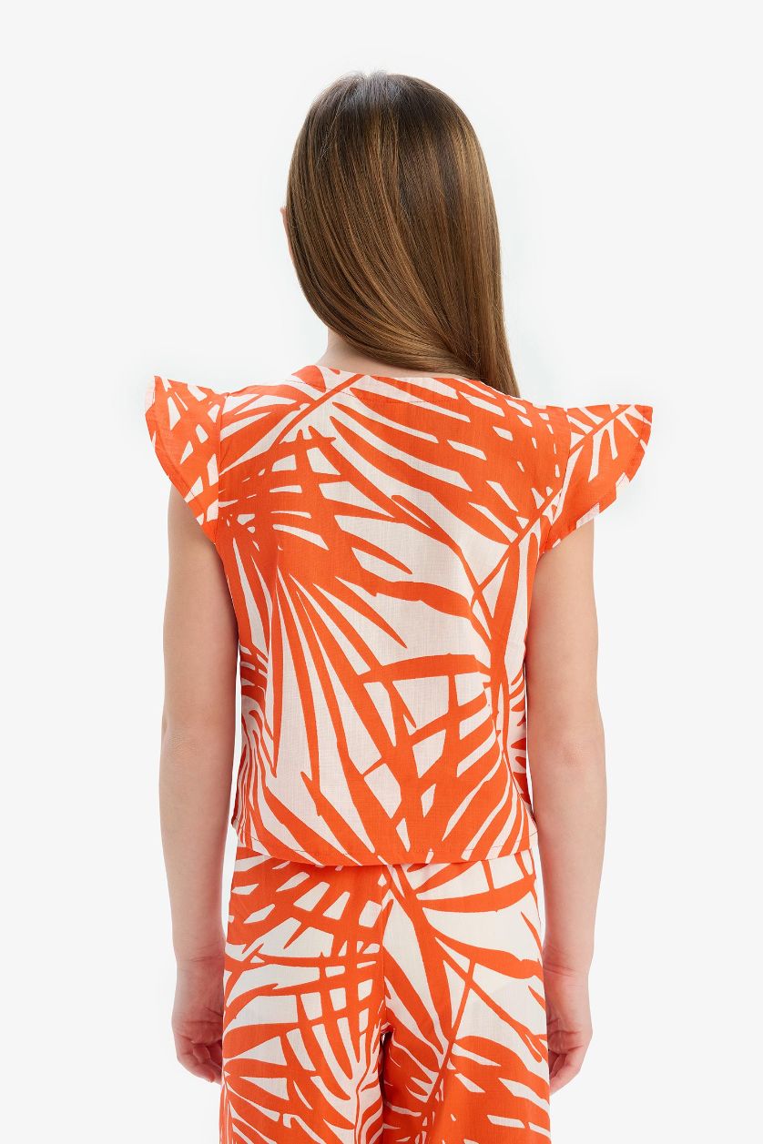 Kız Çocuk - Genç Kız Kırmızı Desenli Kısa Kollu Bluz Kız Çocuk