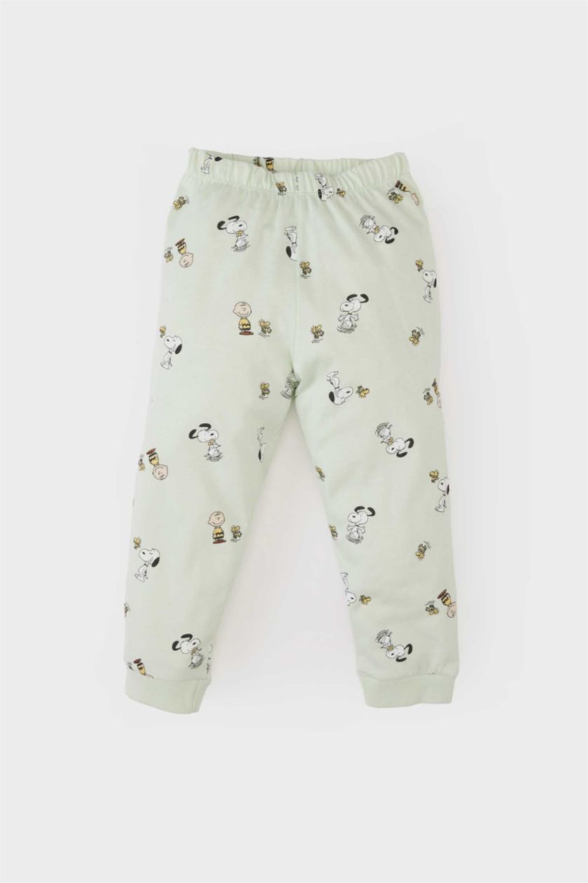 Erkek Bebek Açık Mint Snoopy Pijama Takımı Penye Uzun Kollu Üst Beli Lastikli Uzun Alt Erkek Bebek