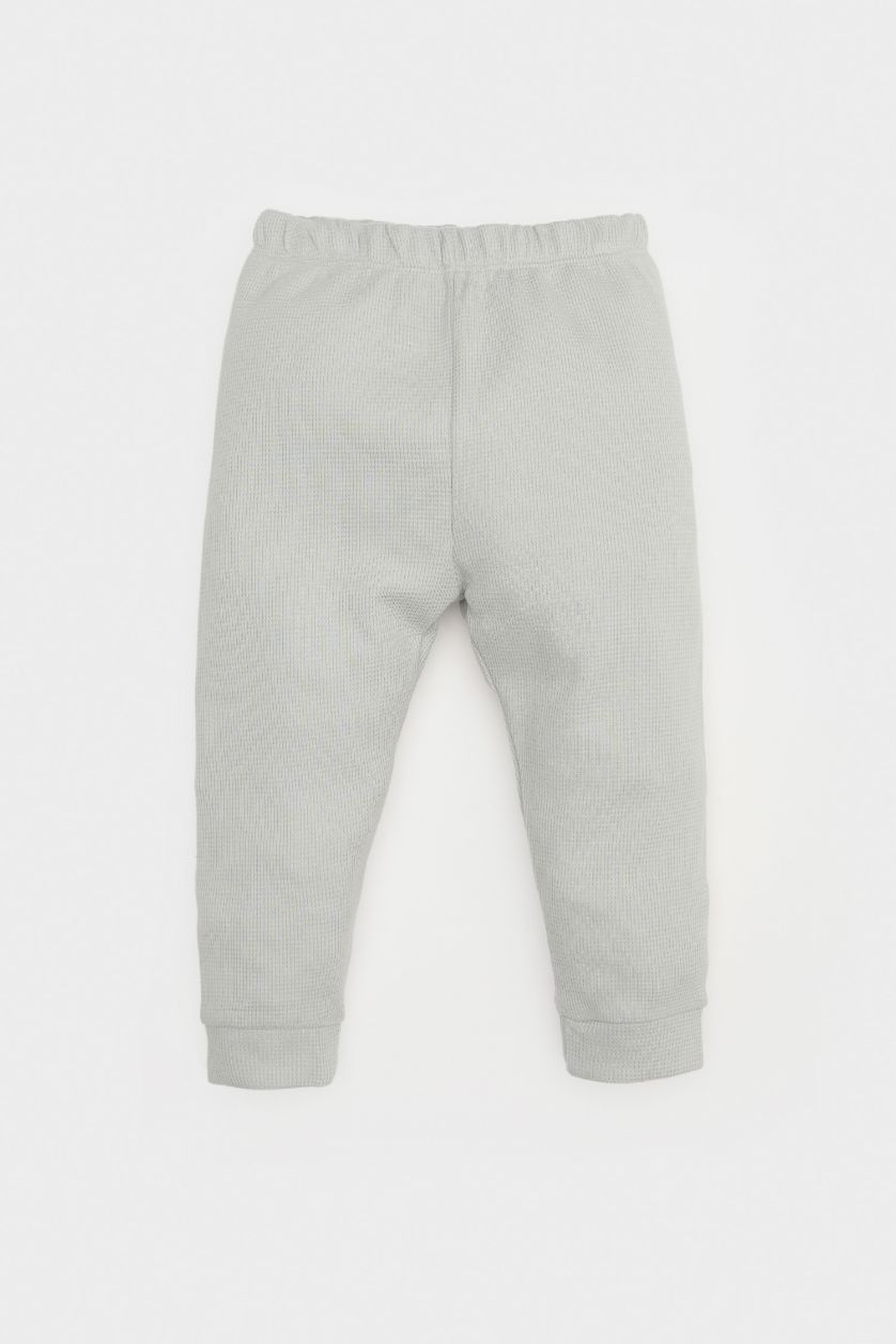 Erkek Bebek Mint Erkek Bebek Pijama Takımı Dinozor Baskılı Waffle Uzun Kollu Üst Beli Lastikli Uzun Alt