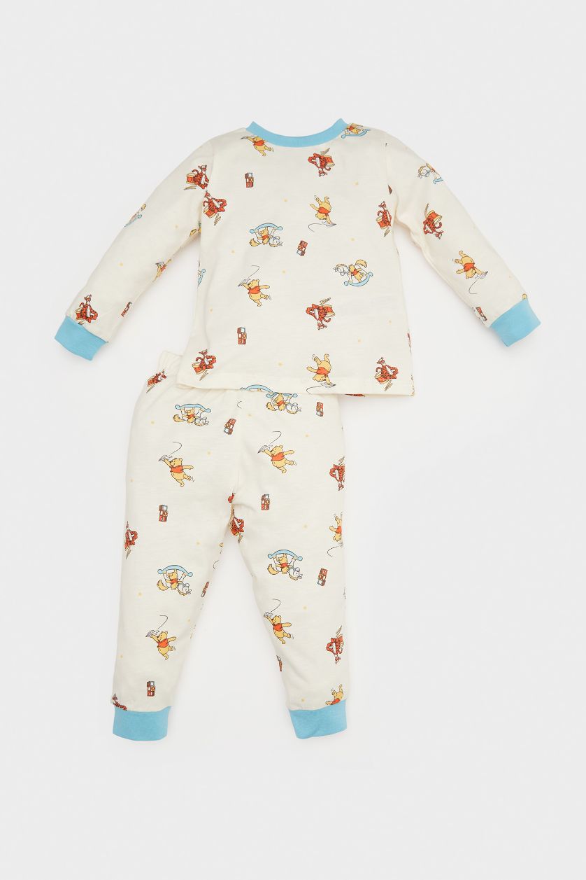 Erkek Bebek Ekru Erkek Bebek Pijama Takımı Disney Winnie The Pooh Penye Uzun Kollu Üst Beli Lastikli Uzun Alt