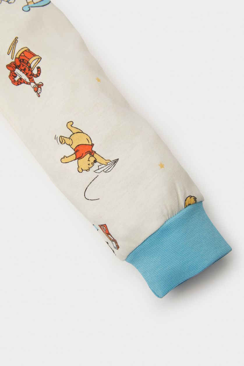 Erkek Bebek Ekru Erkek Bebek Pijama Takımı Disney Winnie The Pooh Penye Uzun Kollu Üst Beli Lastikli Uzun Alt