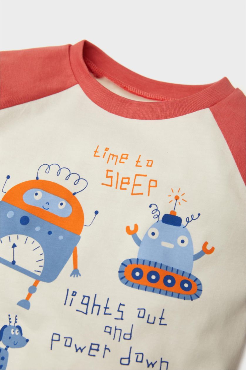 Erkek Bebek Kiremit Pijama Takımı Araç Baskılı Uzun Kollu Penye Üst Beli Lastikli Uzun Alt Erkek Bebek