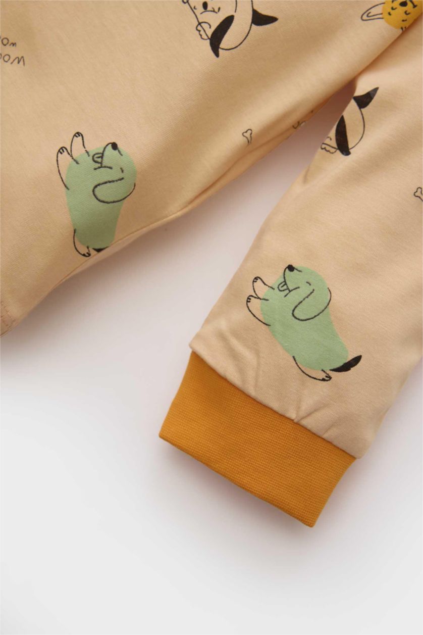 طفل صغير سيموني سيت بجامة مطبوع بياقة مستديرة من قطعتين