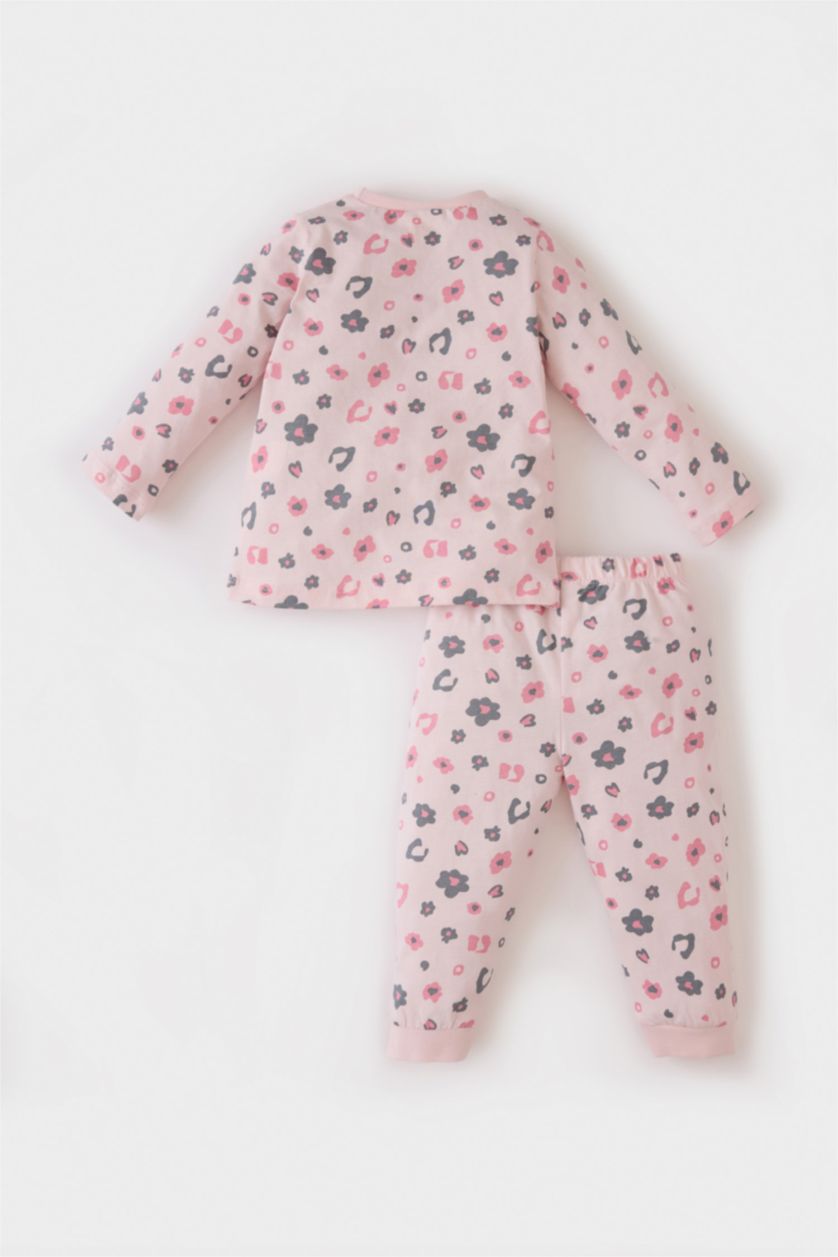 Малыши девочки Светло-розовый Пижамный комплект для девочек с леопардовым принтом, длинный рукав, трикотажный верх, низ на резинке