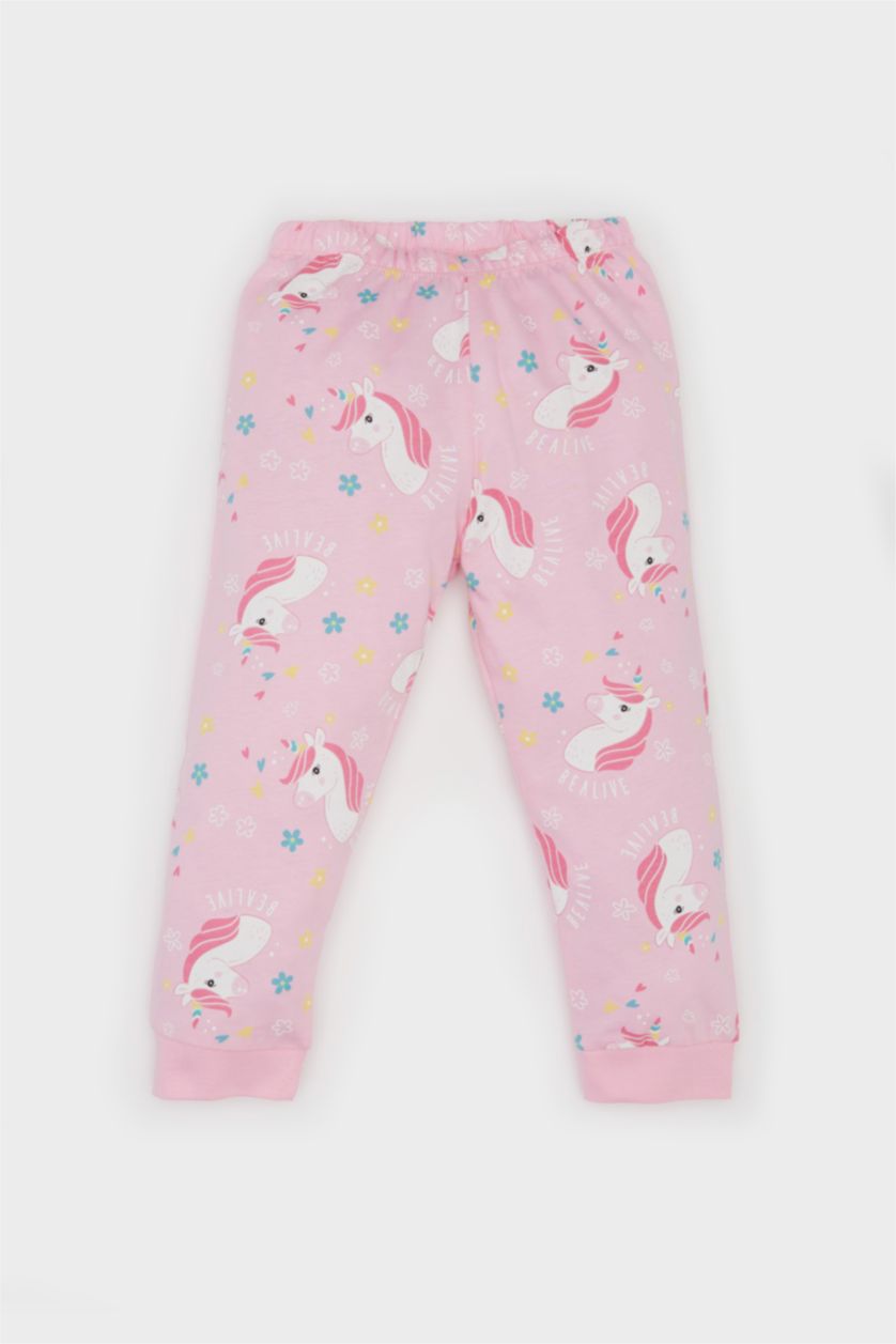 Kız Bebek Pembe Unicorn Baskılı Pijama Takımı Uzun Kollu Üst Beli Lastikli Uzun Alt Kız Bebek
