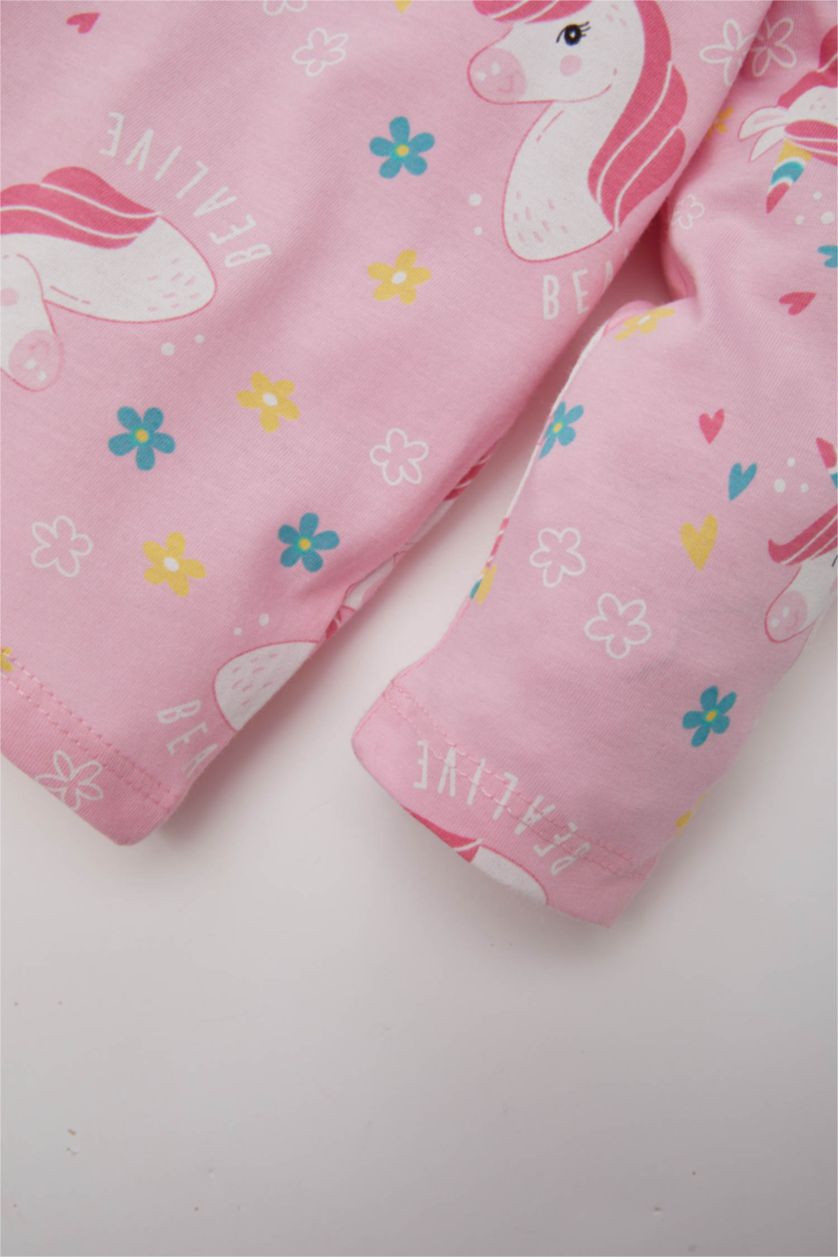 Kız Bebek Pembe Unicorn Baskılı Pijama Takımı Uzun Kollu Üst Beli Lastikli Uzun Alt Kız Bebek