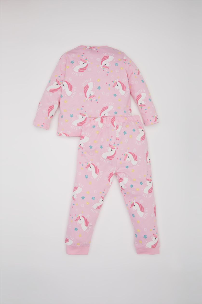 Kız Bebek Pembe Unicorn Baskılı Pijama Takımı Uzun Kollu Üst Beli Lastikli Uzun Alt Kız Bebek