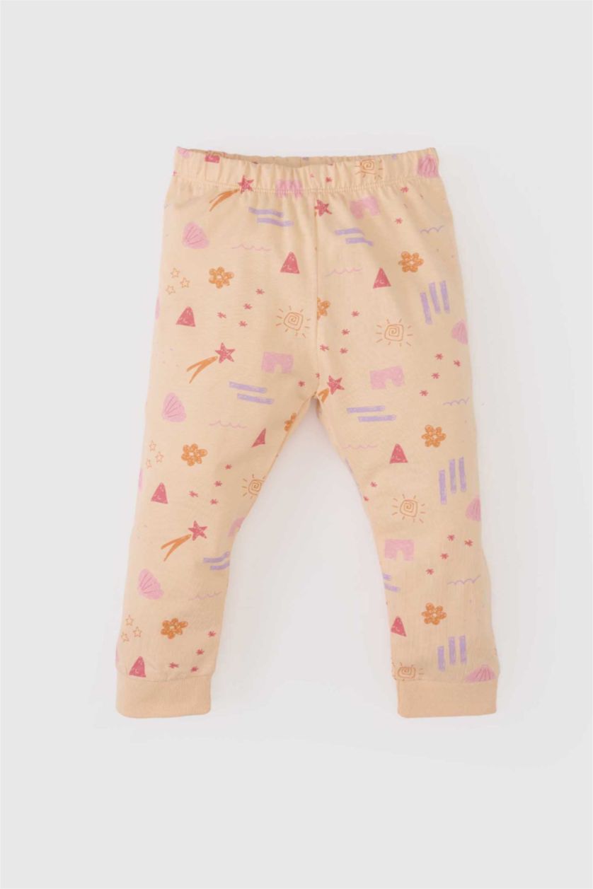 Kız Bebek Somon Pijama Takımı Desenli Uzun Kollu Penye Üst Beli Lastikli Uzun Alt Kız Bebek