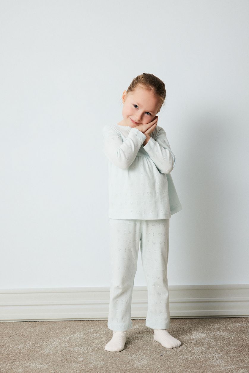 Baby Girl Light Blue Baby Girl Ribbed Top Bottom 2 Piece Pajama Set