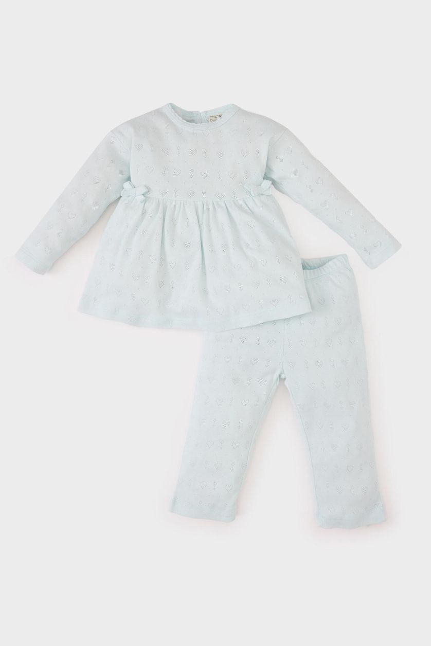Baby Girl Light Blue Baby Girl Ribbed Top Bottom 2 Piece Pajama Set