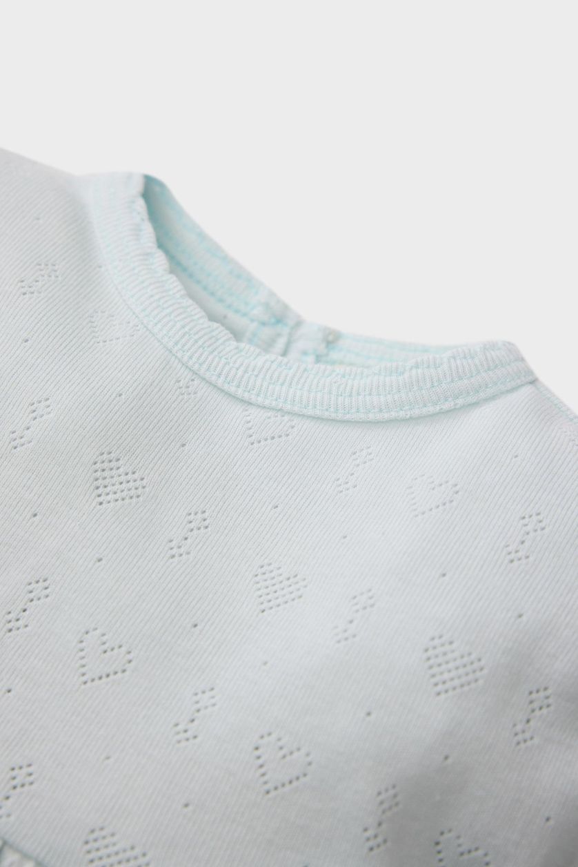 Baby Girl Light Blue Baby Girl Ribbed Top Bottom 2 Piece Pajama Set