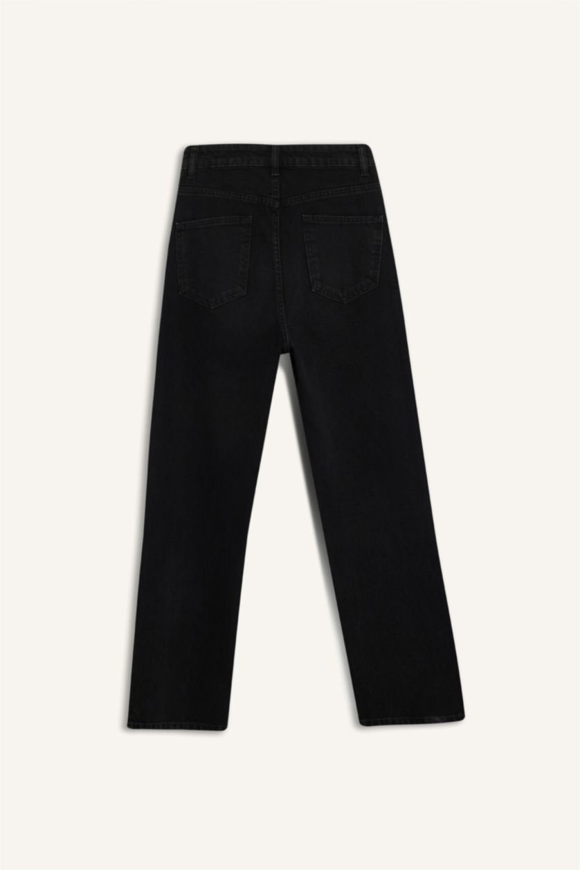 حريمي أسود بنطلون جينز قصة مستقيمة وخصر عالي