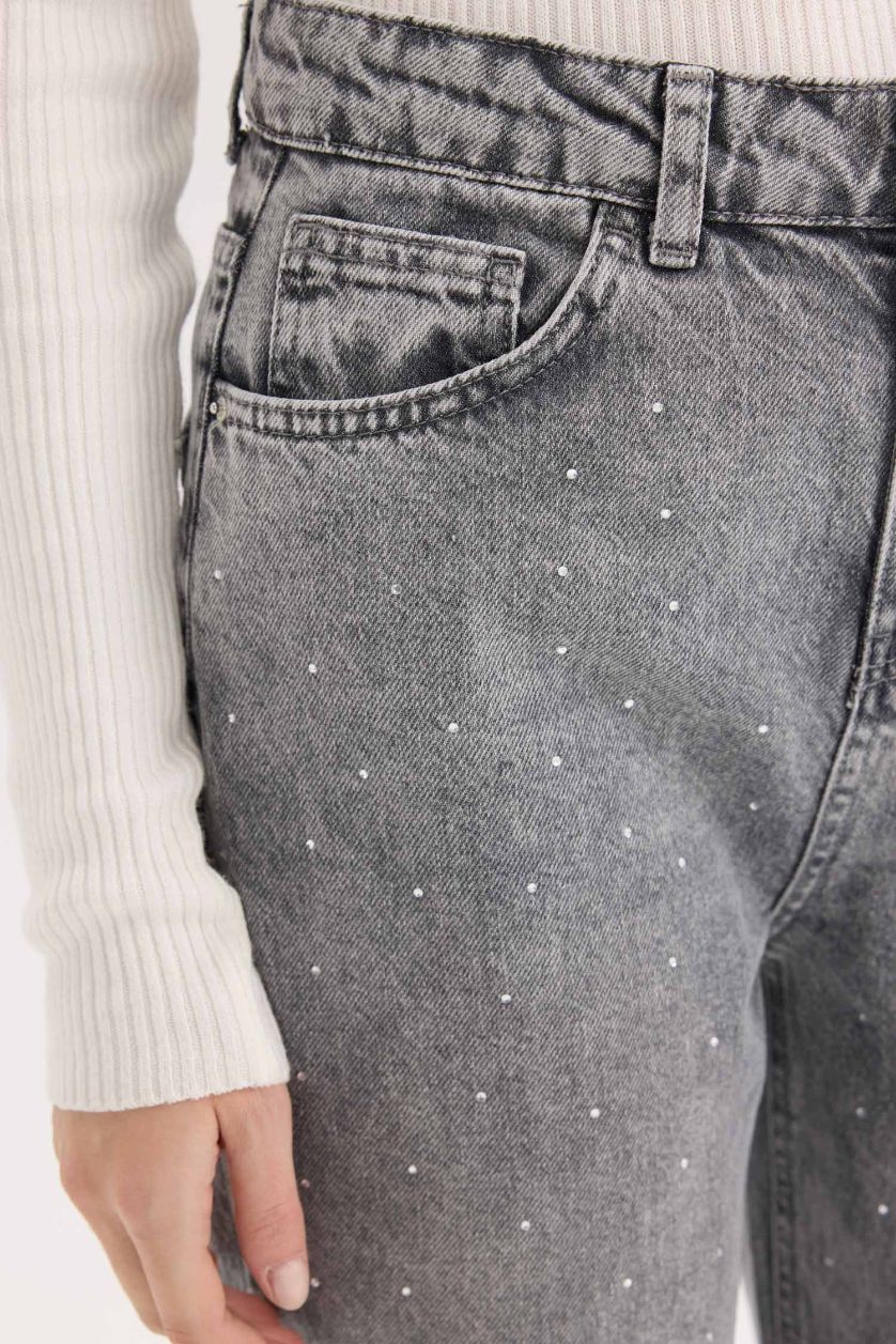 WOMAN Grey Straight Fit High Waist Ankle Length Washed Jeans