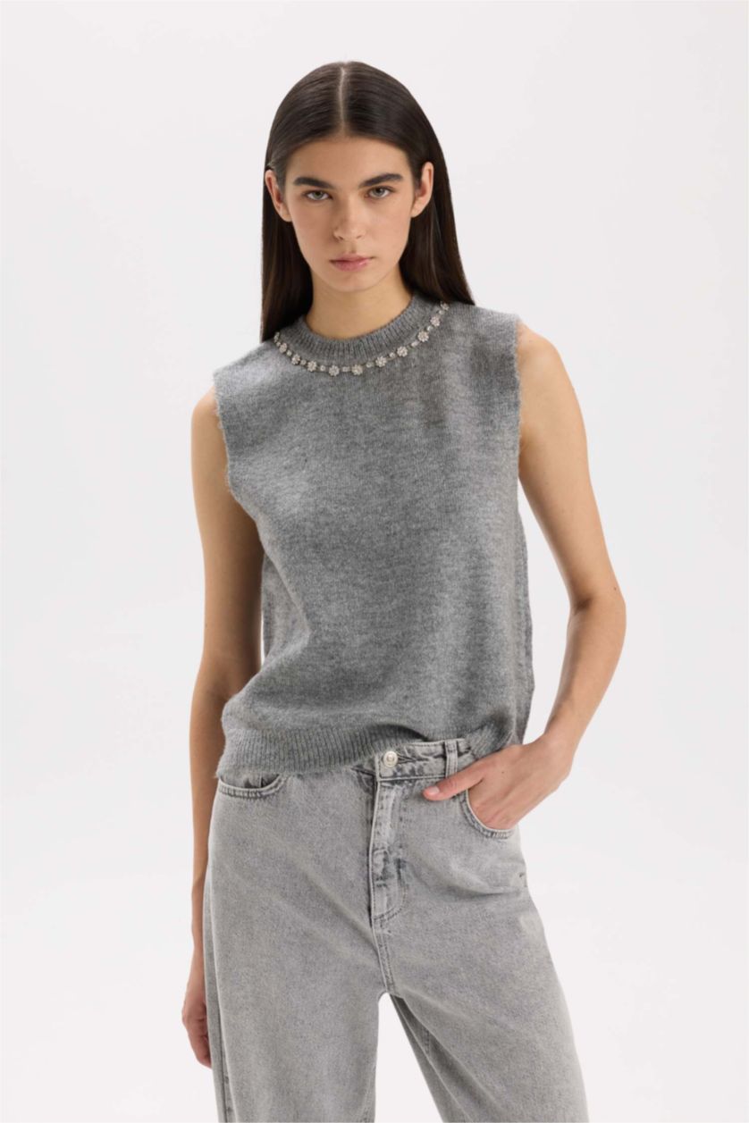 Әйелдерге Сұр Меланж қалыпты пішім Жилет