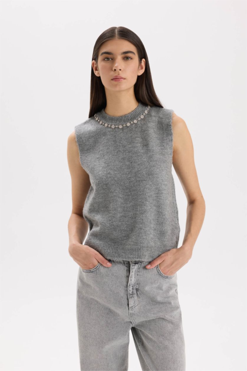 Әйелдерге Сұр Меланж қалыпты пішім Жилет