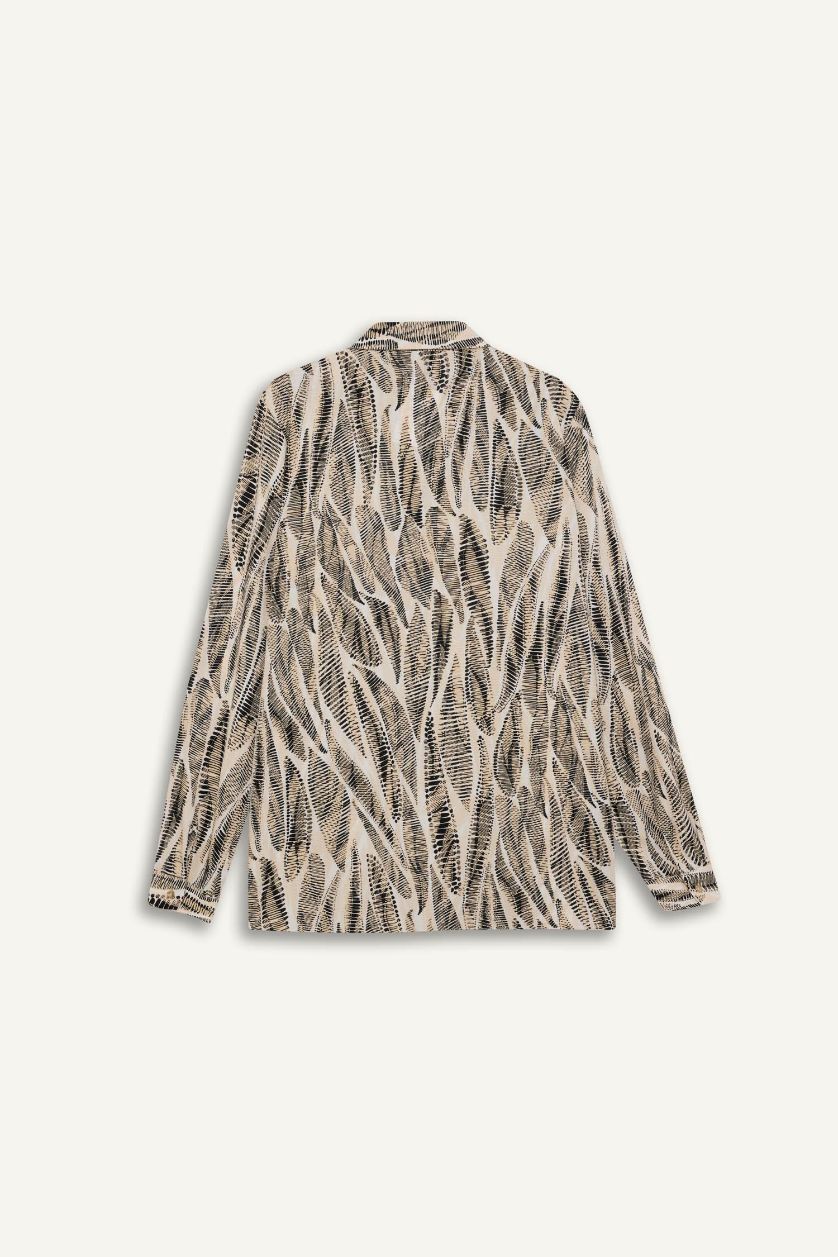 Woman Black Regular Fit Shirt Collar Long Sleeve Tunic