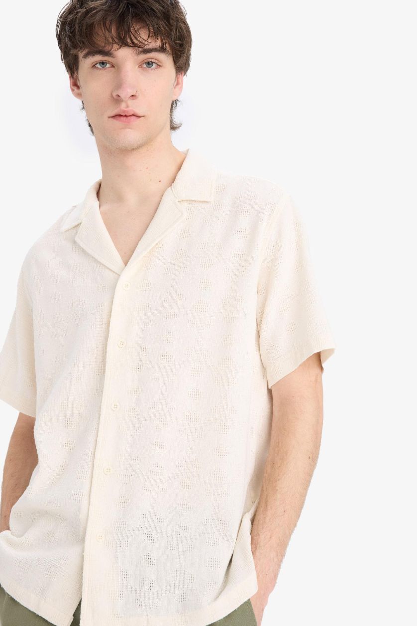 Erkek Taş Regular Fit Apaş Yaka Yazlık Kısa Kollu Gömlek