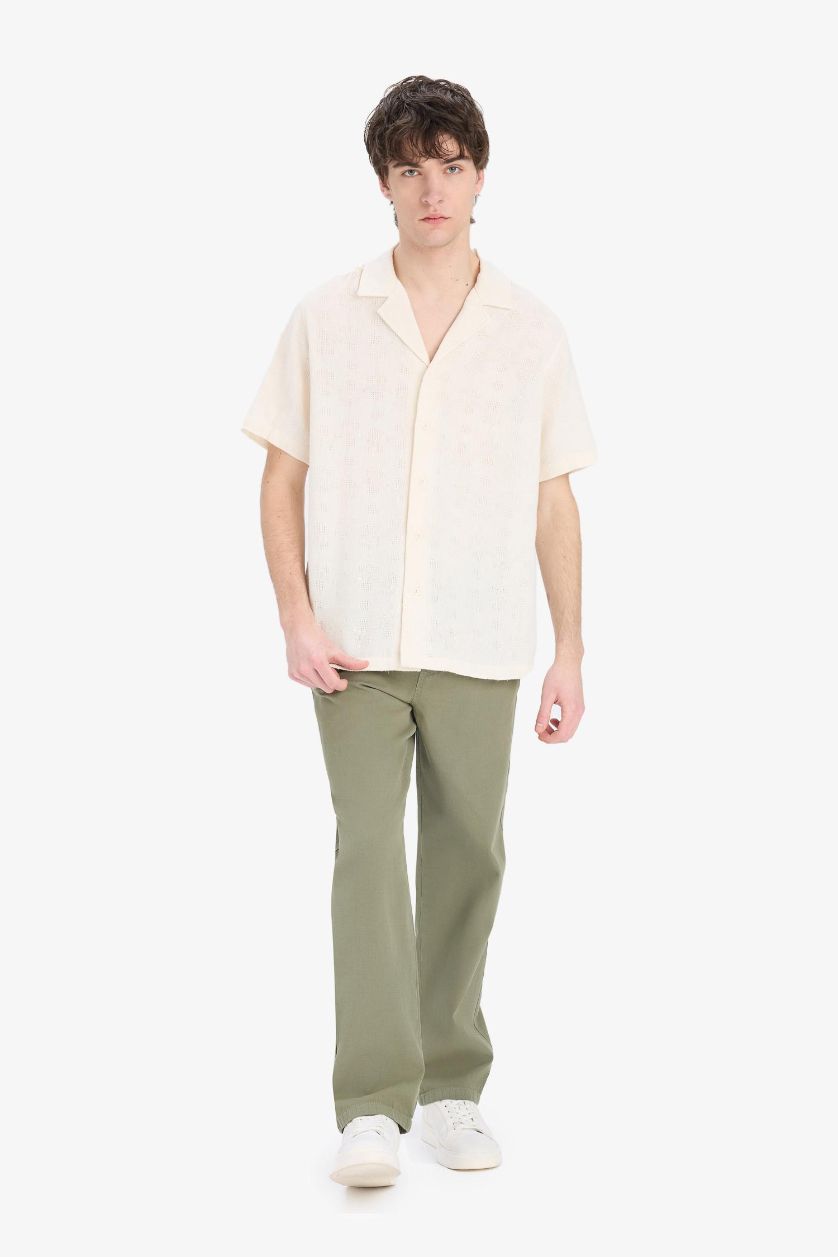 Erkek Taş Regular Fit Apaş Yaka Yazlık Kısa Kollu Gömlek