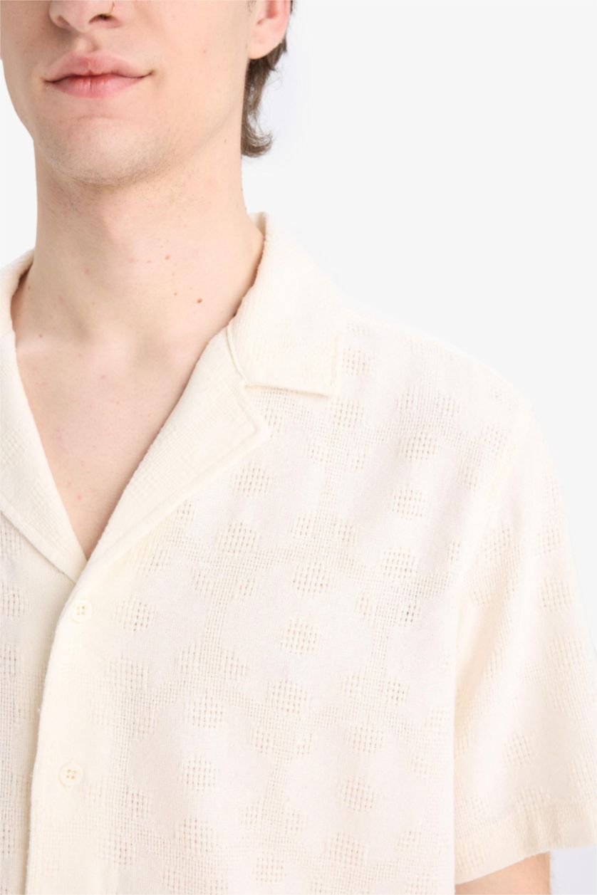 Erkek Taş Regular Fit Apaş Yaka Yazlık Kısa Kollu Gömlek