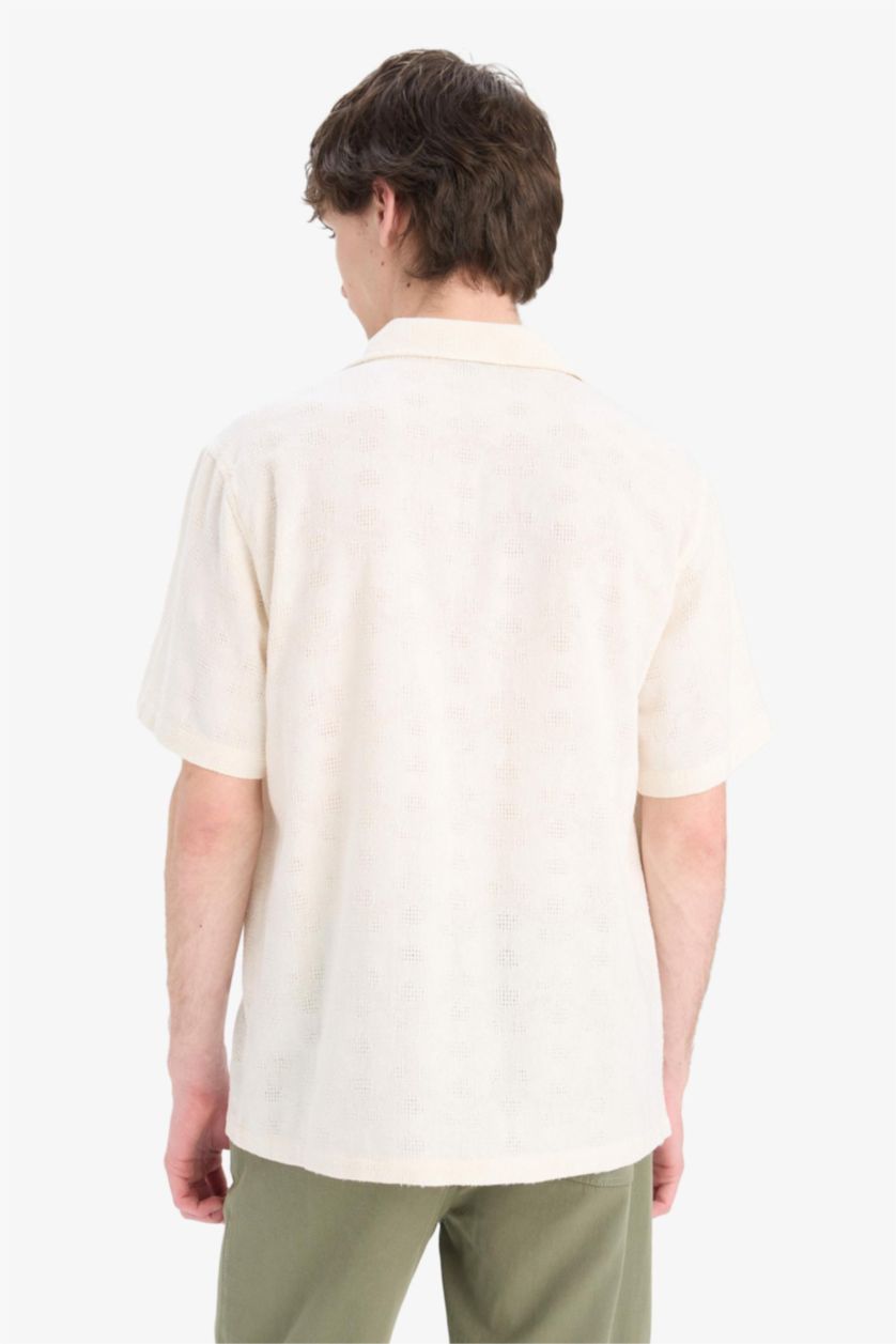 Erkek Taş Regular Fit Apaş Yaka Yazlık Kısa Kollu Gömlek