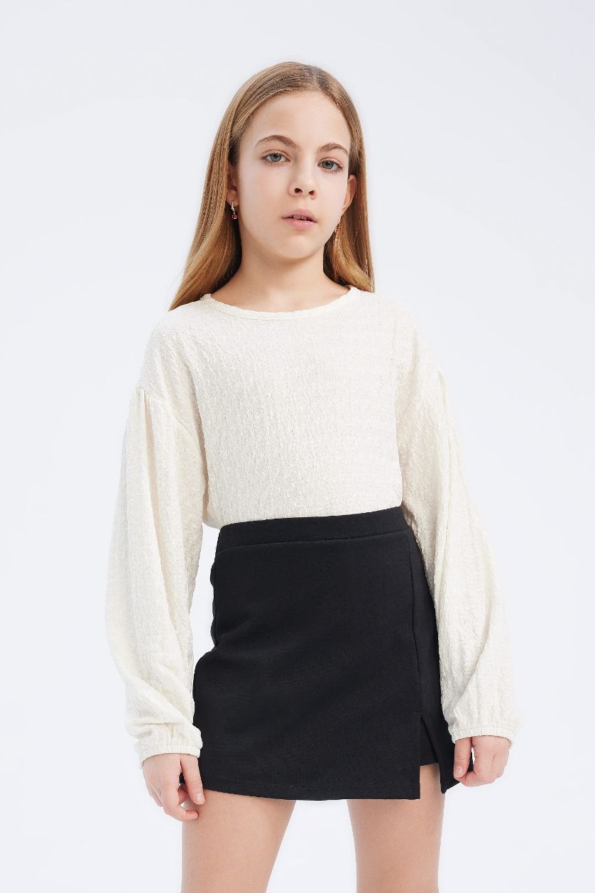 بنات أسود سيت بناتي تنورة شورت وبلوزة - قطعتين