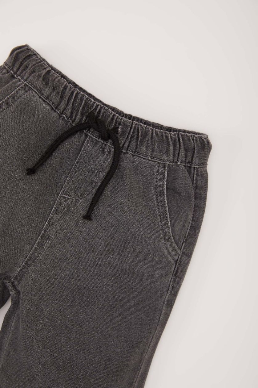 Erkek Bebek Antrasit Beli Lastikli Cepli Baskılı Jean Pantolon Erkek Bebek