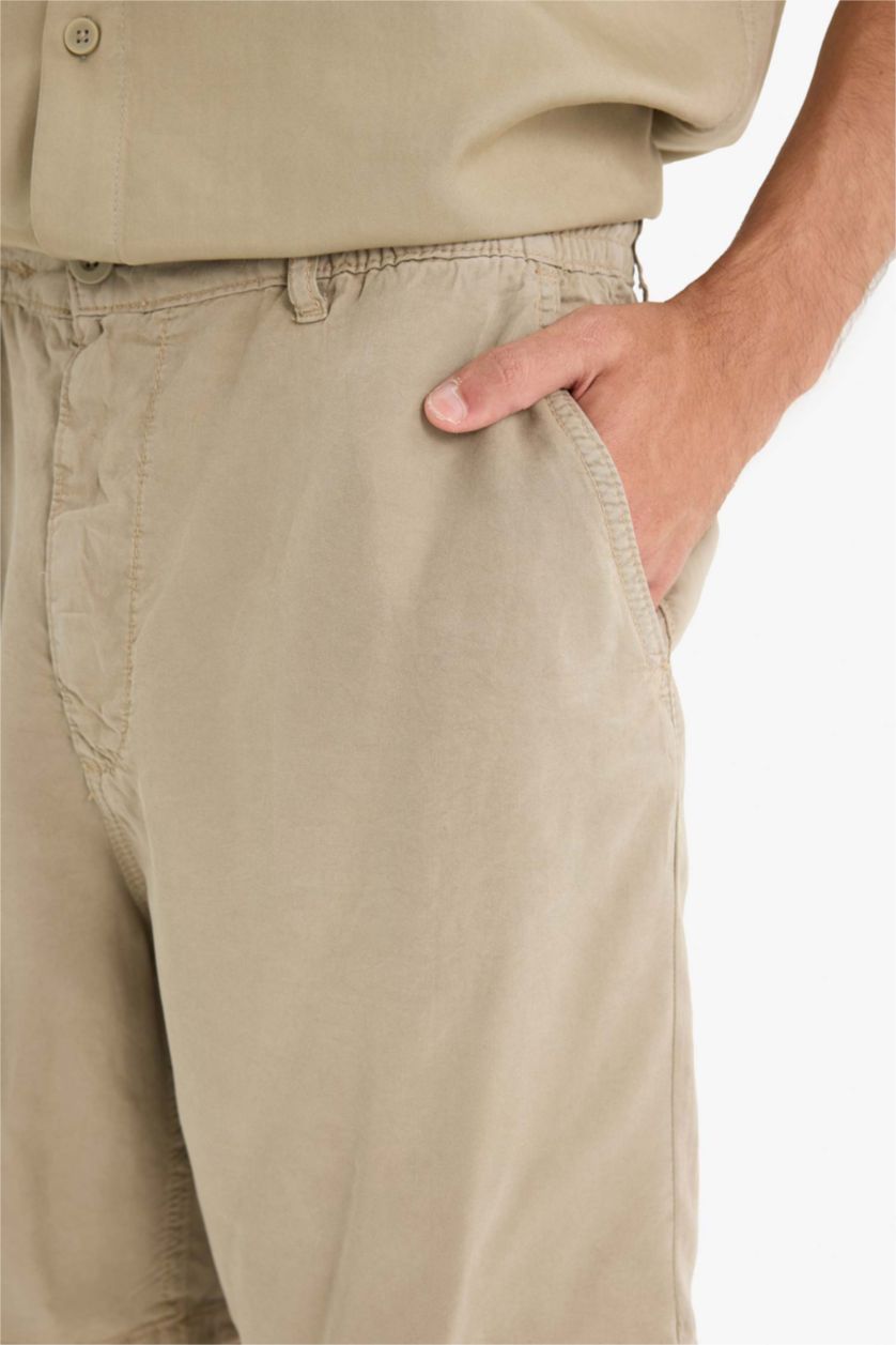 Erkek Açık Haki Relax Fit Tencel Bermuda Şort