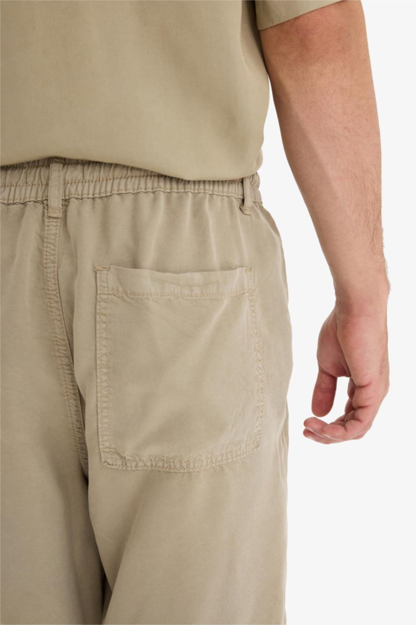 Erkek Açık Haki Relax Fit Tencel Bermuda Şort