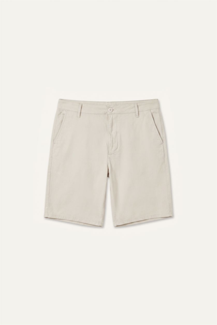 Erkek Bej Relaxed Fit Bermuda Şort