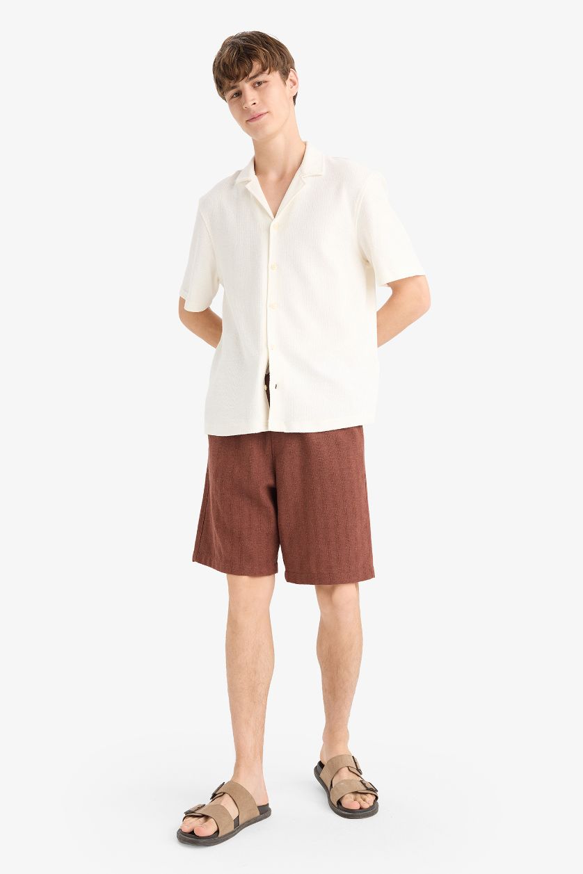 Man Brown Regular Fit Jacquard Bermuda Shorts