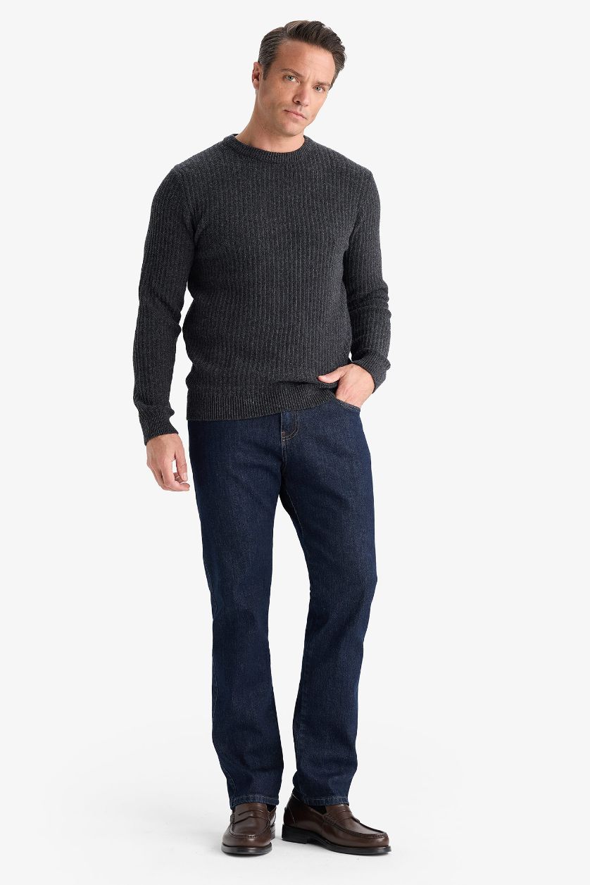 Erkek Antrasit Melanj Standart Fit Bisiklet Yaka Basic Dokulu Triko Kazak