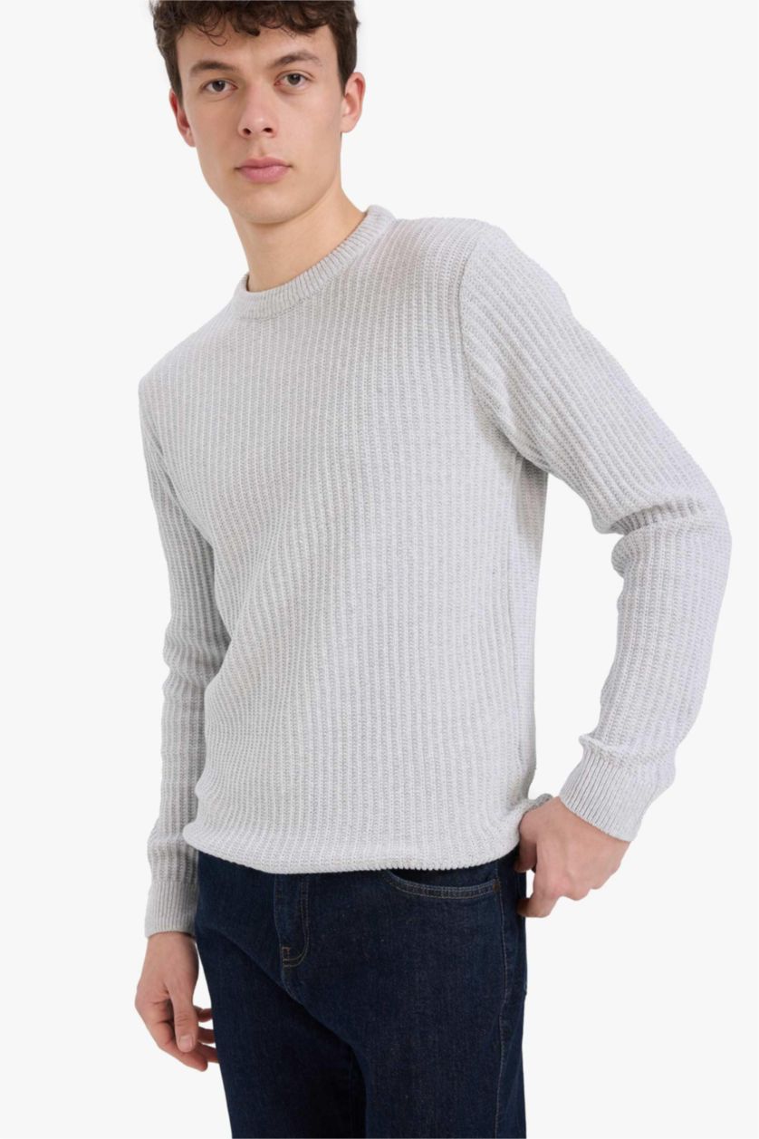 Man Grey Melange Standard Fit Crew Neck Knitwear Pullover