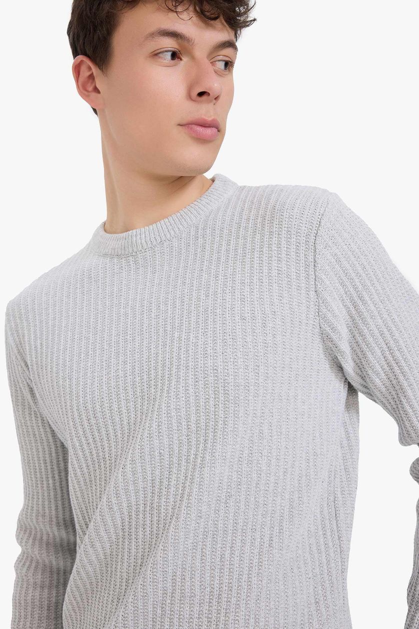 Man Grey Melange Standard Fit Crew Neck Knitwear Pullover