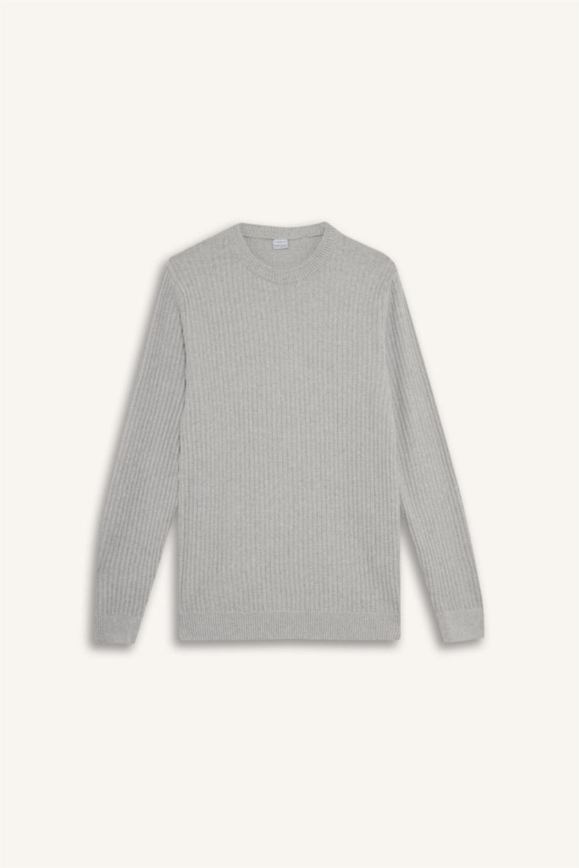 Man Grey Melange Standard Fit Crew Neck Knitwear Pullover