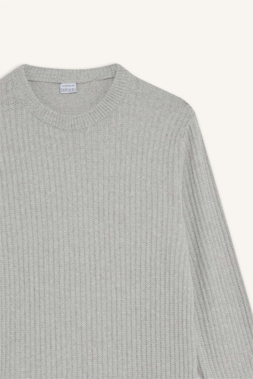 Man Grey Melange Standard Fit Crew Neck Knitwear Pullover