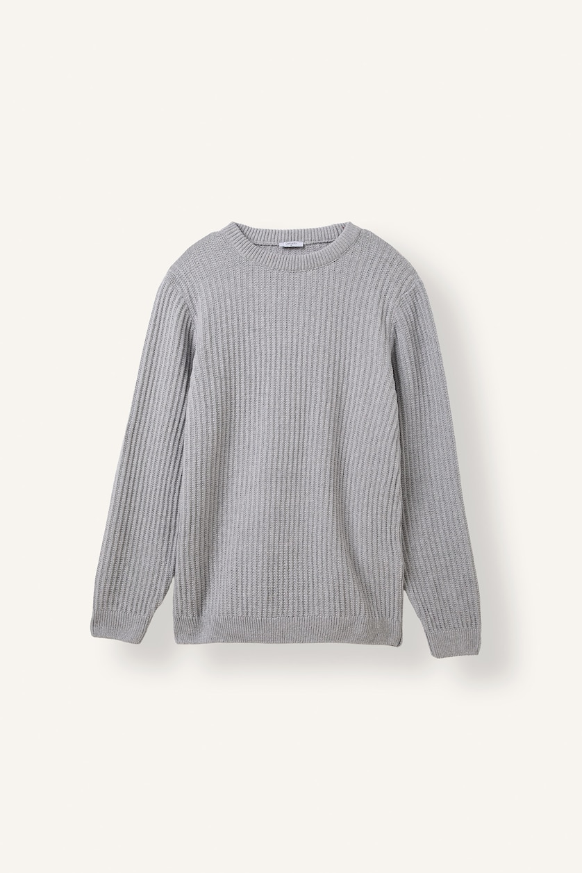Men Grey Melange Standard Fit Knitwear Pullover